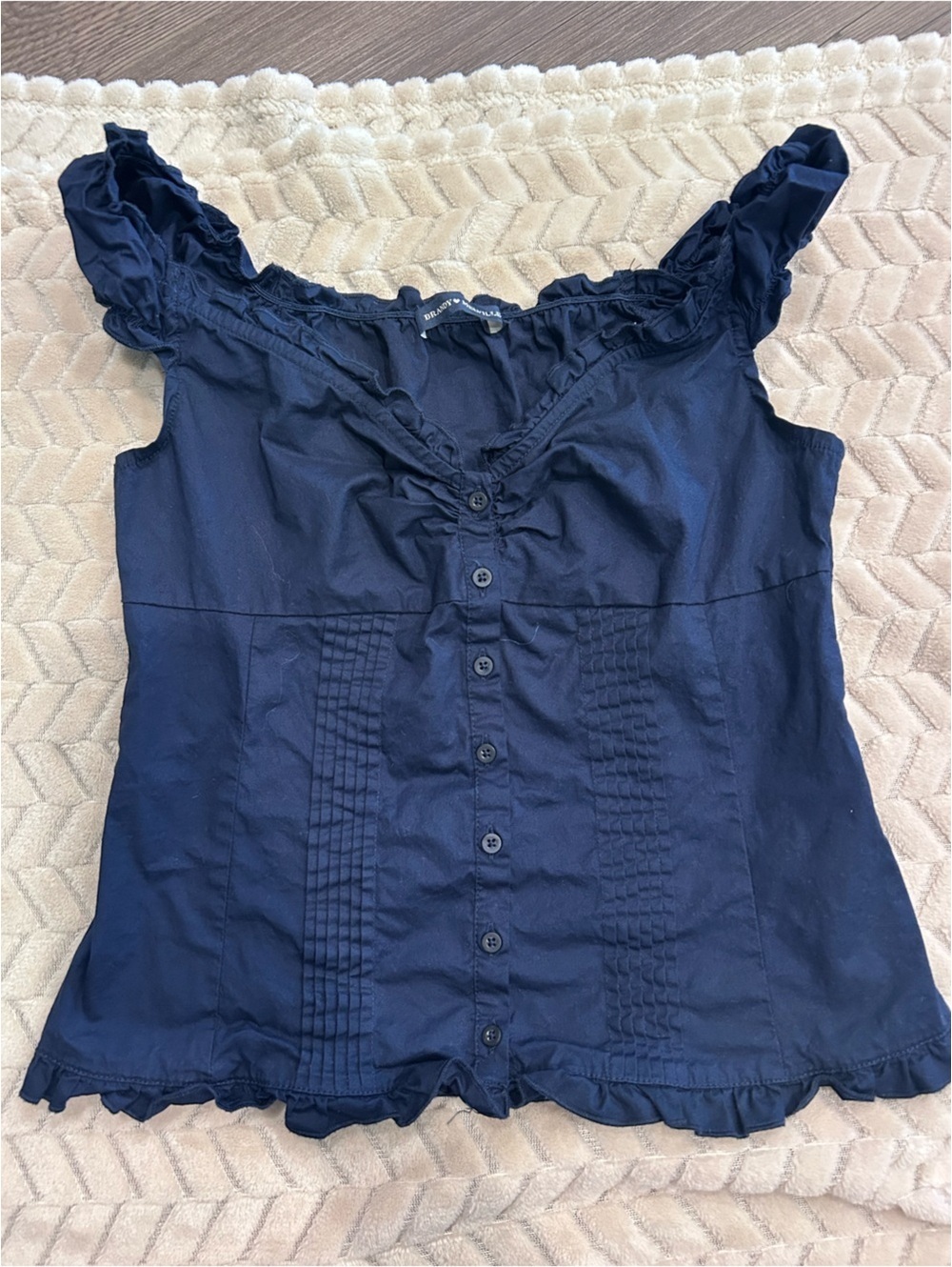 Brandy Melville Navy Blue Button-Up Ruffled Blouse